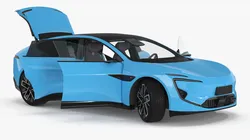 Generic Luxury Electric Sedan Blue Color Rigged 3D model