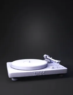 white turntable with black platter metal tonearm and silver hardware