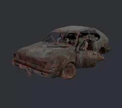 Apocalyptic Damaged Destroyed Vehicle Car Game Ready 15 Low-poly 3D model
