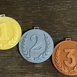 First place, second place, third place medals