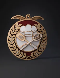 gold medal featuring chef hat spatula and whisk crossed surrounded b