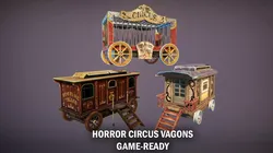 Horror circus vagons Low-poly 3D model