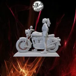 Cool Girl on Classic Motorcycle – SoliDRawinGs SG1861