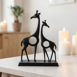 Elegant Giraffe Duo Sculpture – Modern Matte Black 3D-Printed Art