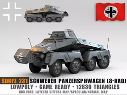 Low Poly SdKfz 231 8 Rad heavy recon car Low-poly 3D model