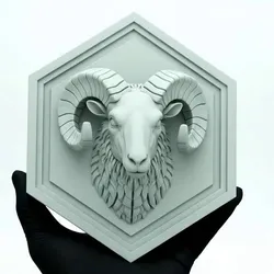 Ram Head Hexagonal Plaque Stylized Wall Art 3D Printable STL