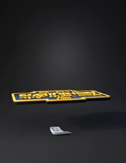 blue and yellow sign plaque with raised lettering on a metal base de