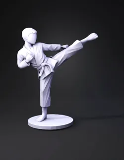 bronze martial arts figurine performing kick on circular base karate
