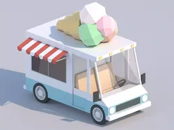 Cartoon Low Poly Car Ice Cream Van Low-poly 3D model