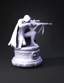 dark armored knight crouching on a circular stone pedestal hooded wit