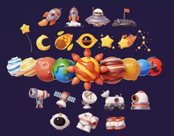 Space and planet item pack Low-poly 3D model