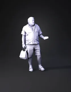 adult male figure wearing a white short sleeve shirt beige shorts sa