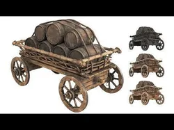 Medieval cart with barrels 3D model