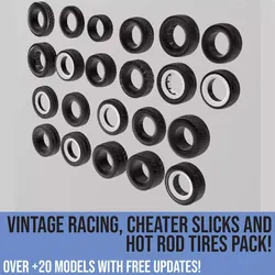 PACK OF VINTAGE SLICKS AND HOTROD TIRES FOR SCALE AUTOS 3D print model