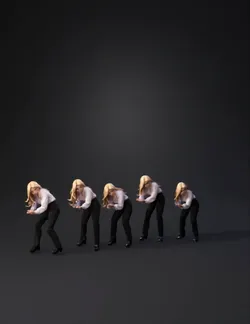 six female dancers performing a synchronized bow on a stage