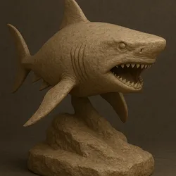 Stone Shark Sculpture on Rock Base
