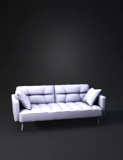 brown fabric sofa with tufted cushions and angled legs