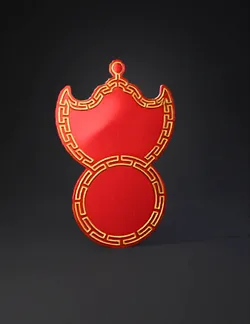 red double circle pendant ornament with gold lattice edging