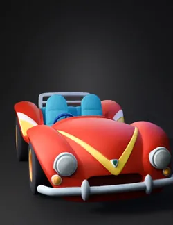 red toy car with blue seats and yellow wheels