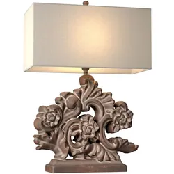 Rustic Distressed Nightstand Table Lamp Carved Wood Sculptural 3D model