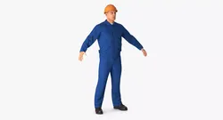 Construction Worker Wearing Blue Overalls 3D model