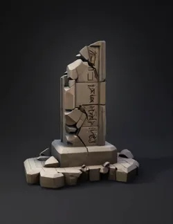 Create a low poly 3D model of a broken ancient stone pillar as scatter