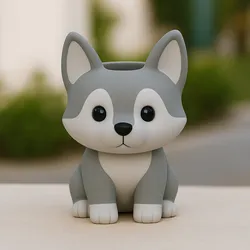 Cute Husky Puppy Planter – Kawaii Animal Pot | 3D Print Model