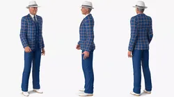Elderly Gentleman in a Classic White Fedora Rigged for Cinema 4D 3D model
