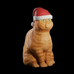 Fat cat with Christmas Hat Sitting Down