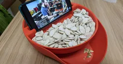 Snacks serving bowl with waste compartment and phone stand by GLeZz | Download free STL model | Printables.com