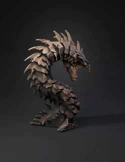 stone dragon sculpture with jagged rocky plates in brown gray tones r
