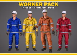 Worker Character Pack RIGGED ANIMATED Low-poly 3D model
