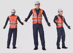 Worker Character Rigged Animated Low-poly 3D model