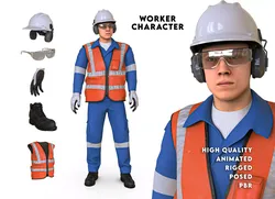 Worker Character Rigged Animated Low-poly 3D model