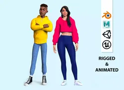 cartoon character Boy and Girl Low-poly 3D model
