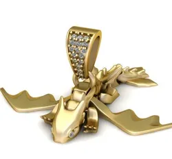 Golden Dragon Wing Pendant – Fantasy Creature 3D Jewelry Model (STL/OBJ)