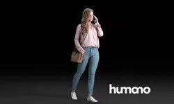 Humano Casual woman walking with a bag and phone 0201 3D model