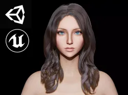 Rigged Game Hairstyle - Female Long Wavy Low-poly 3D model