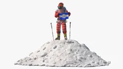 Summit Snow Covered Suit Climber Holding Flag on Mount 3D model