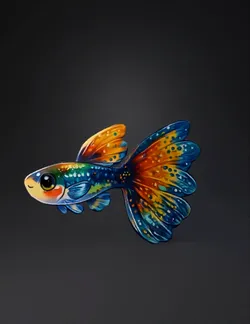colorful cartoon fish with luminous blue body and orange yellow fins