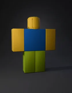 blocky humanoid figure with yellow head and blue torso featuring olive