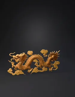 gold dragon relief sculpture with cloud accents and ornate scales in a