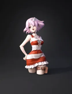 anime girl wearing a red and white striped dress with pink hair choke
