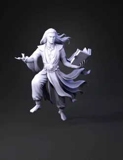 fantasy mage character with glowing magic holding an ancient book fl