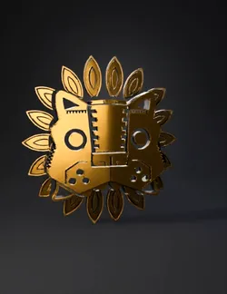 golden stylized tiger mask with sunburst geometric details and ornamen