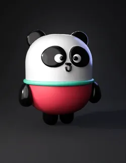 panda character with white head and body black ears and limbs pink t