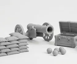 PLAYMO NAPOLEONIC PACK - NAPOLEONIC CANNON, SACK BARRICADE, CANNONBALLS, OPEN AMMUNITION BOX, CLOSED AMMUNITION BOX