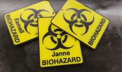 Biohazard plate with a text