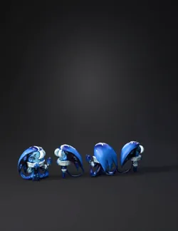 blue fantasy character with wings tail and staff in armor light blu