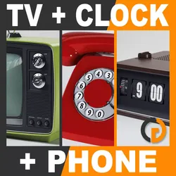 Retro Television Set Flip Clock and Telephone 3D model